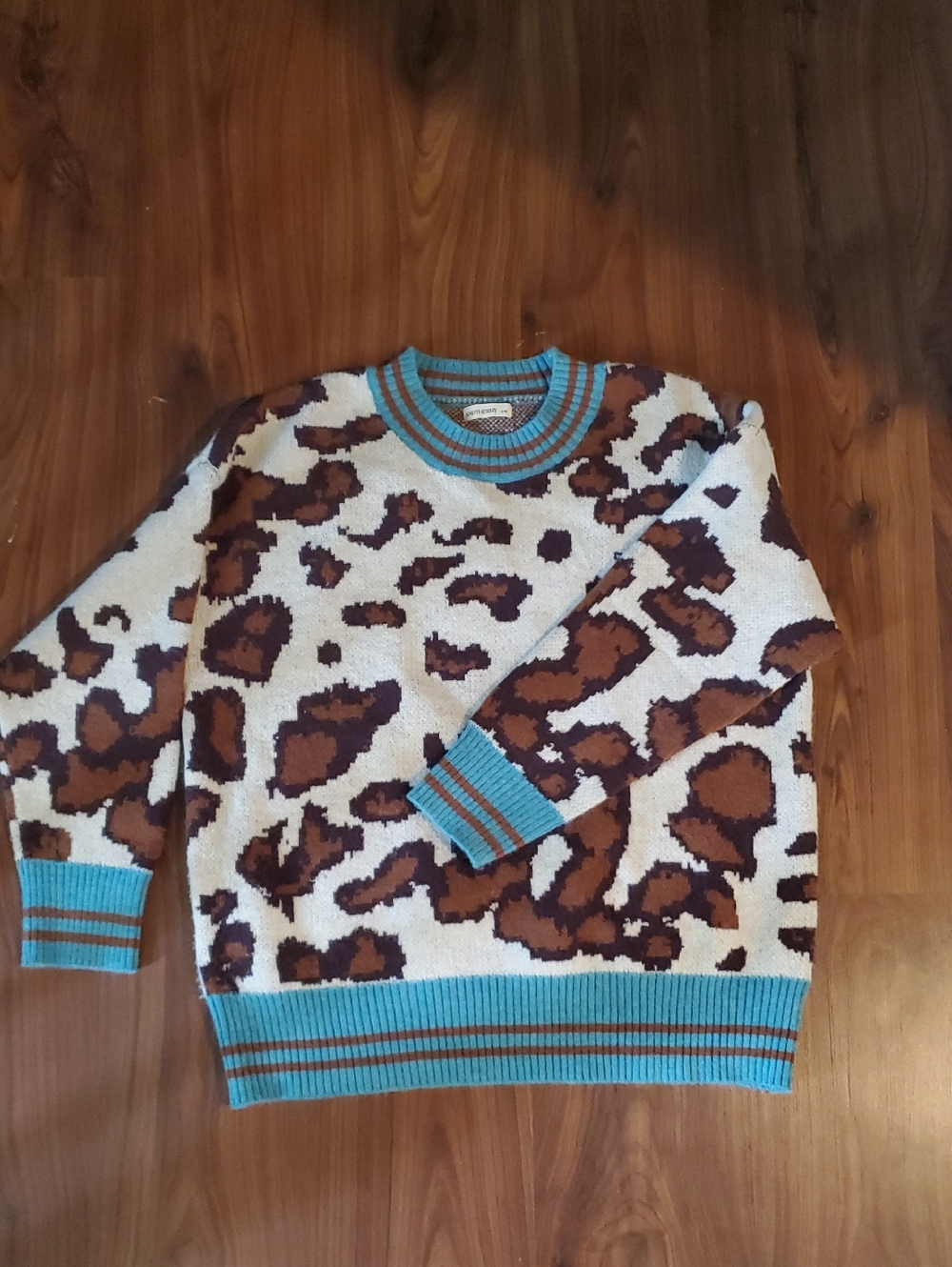 Leopard Print & Aqua Trim Sweater